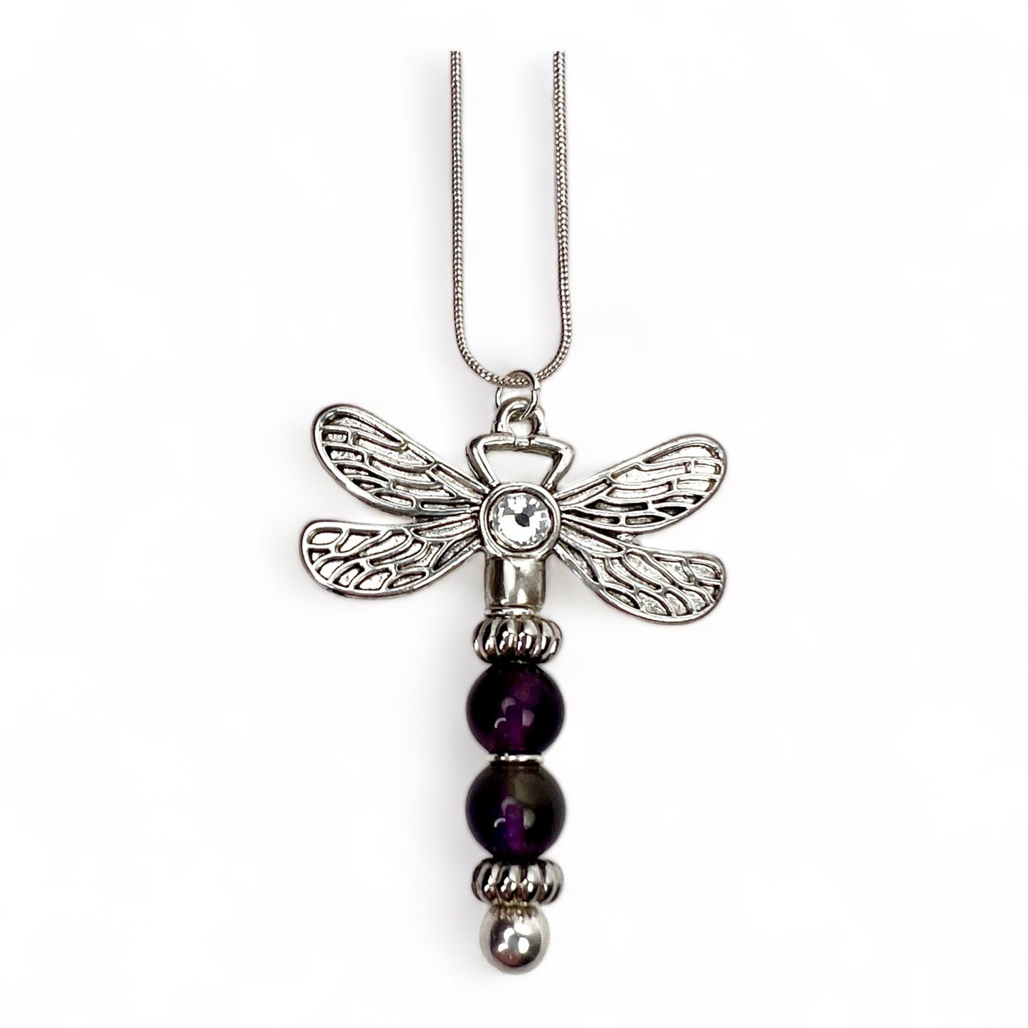 Front of the amethyst dragonfly necklace