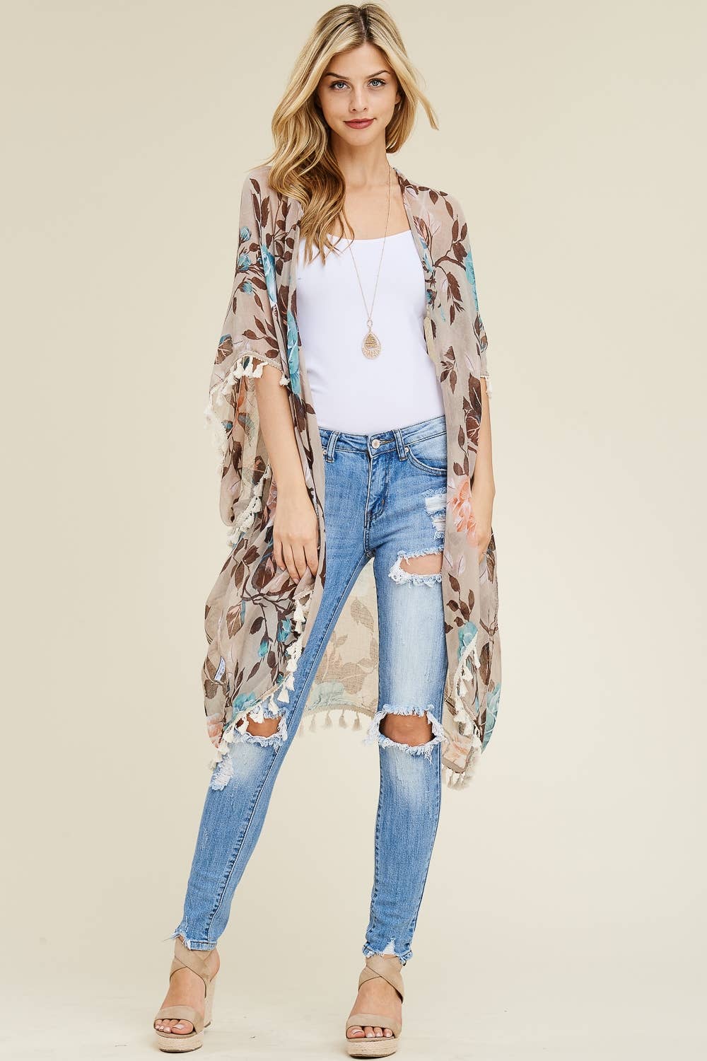 Autumn Floral Tassel Kimono