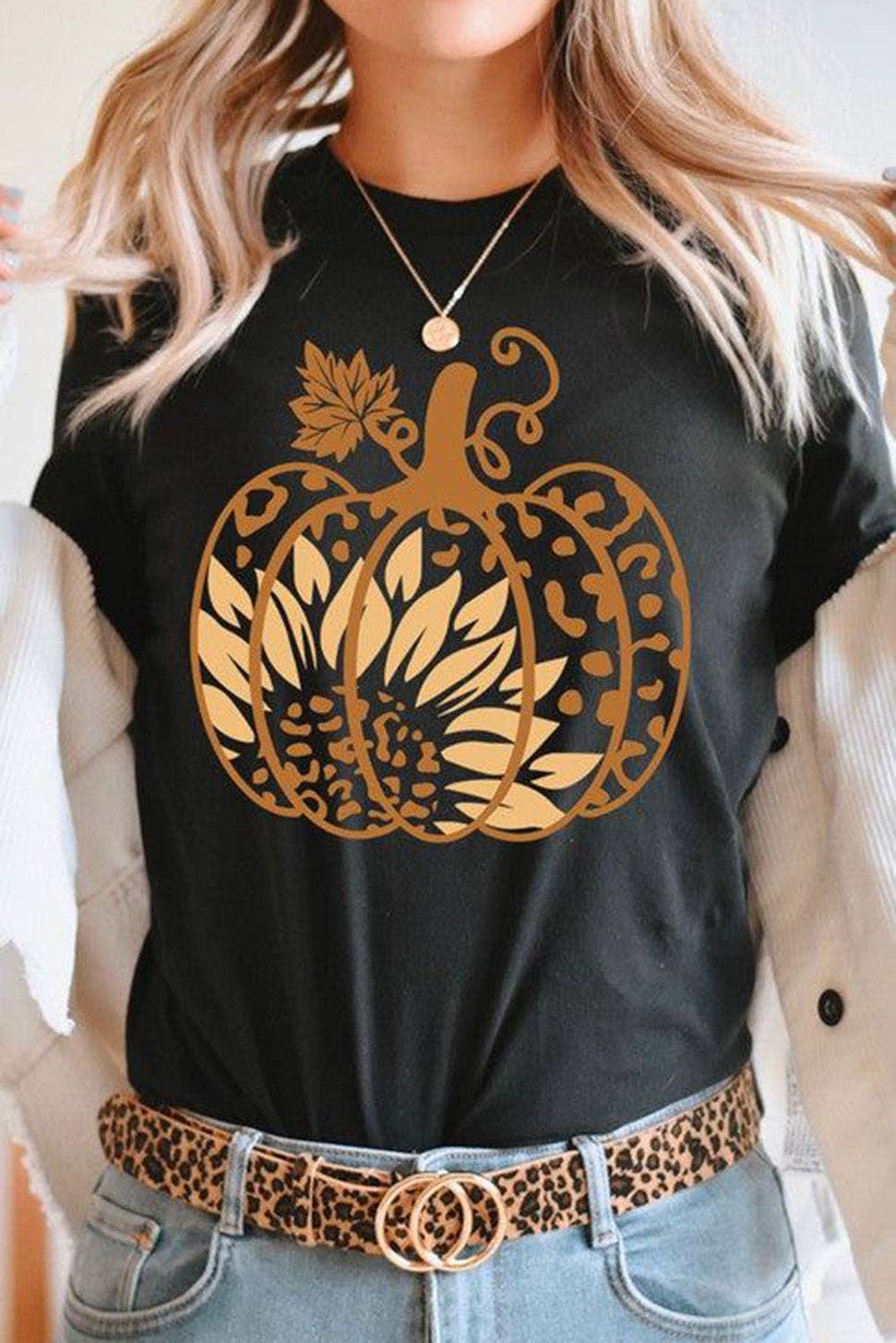 Sunflower and Leopard Pumpkin Graphic Tee