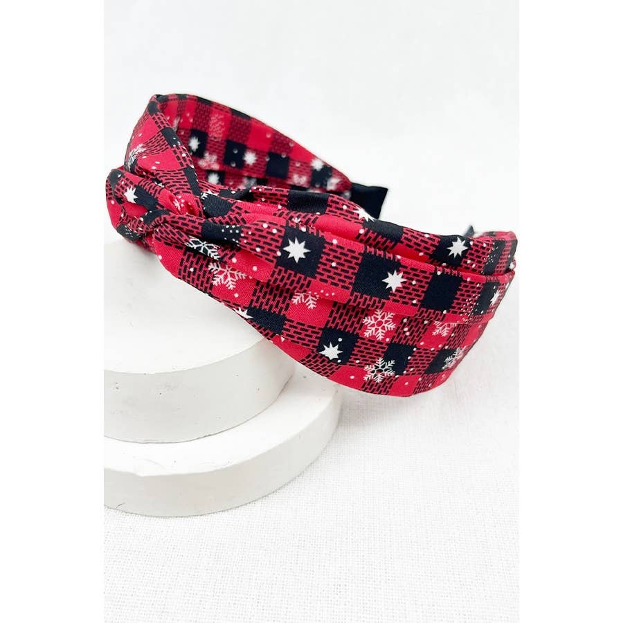 Plaid Snowflake Fabric Twist Headband