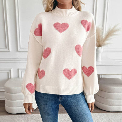 Pink Heart Mockneck Sweater