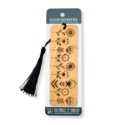 Folk art flowers wood bookmark