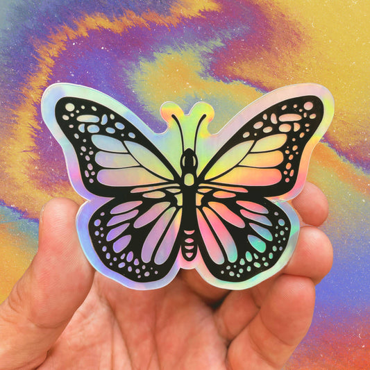 A holographic sticker of a butterfly.