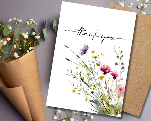 Thank You Greeting Card - Wildflower Watercolor