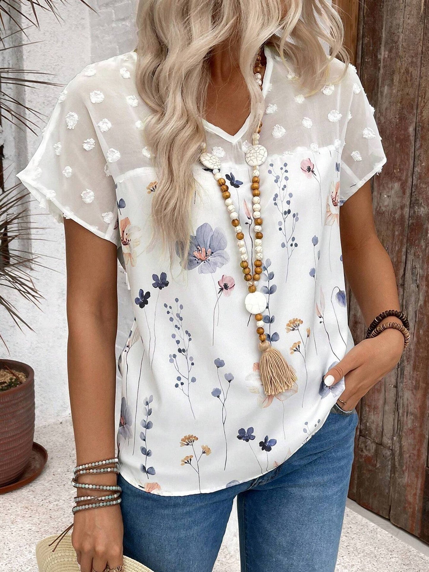 Breezy Sheer-Shouldered Floral Top