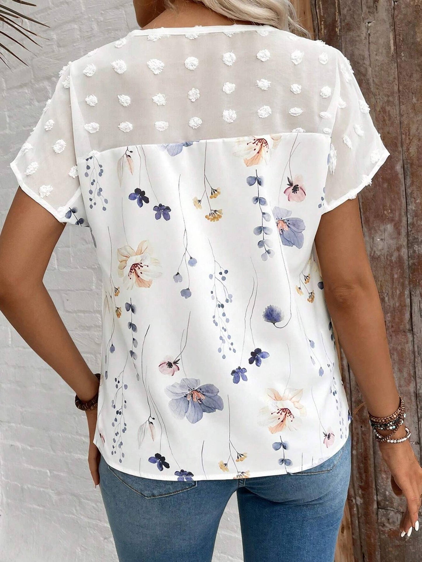 Breezy Sheer-Shouldered Floral Top