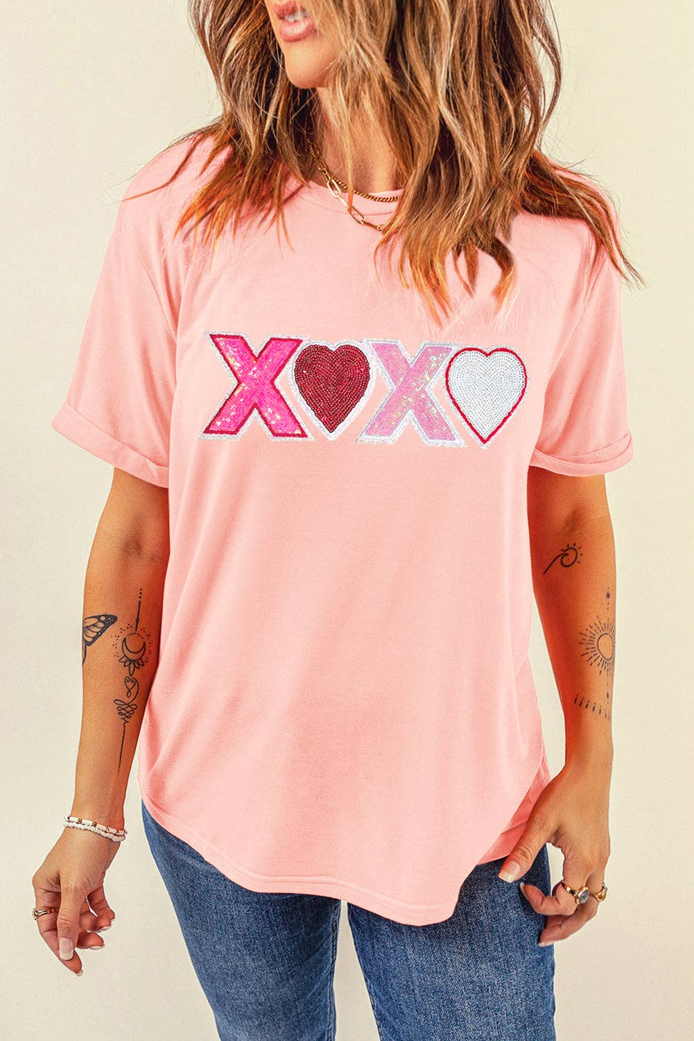 Pink Sequin XOXO Valentine's Day T-Shirt