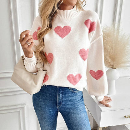 Pink Heart Mockneck Sweater