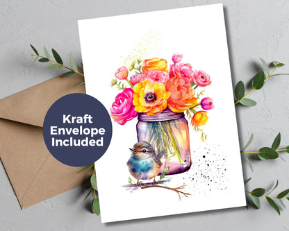 Watercolor Greeting Card - Ranunculus Bouquet