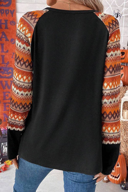 Geo Print Raglan Long Sleeve Tee