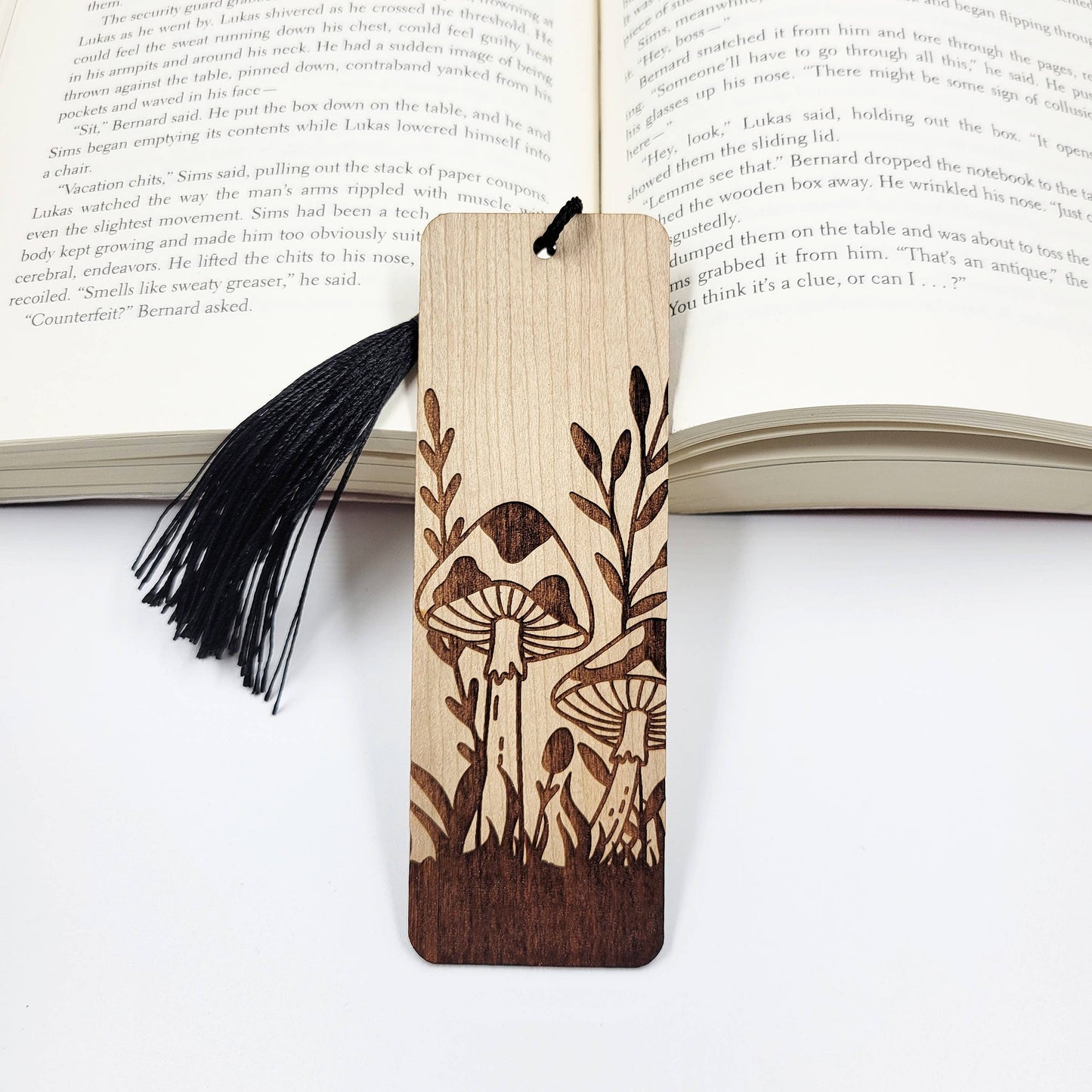 Whimsical Mushrooms Wood Bookmark