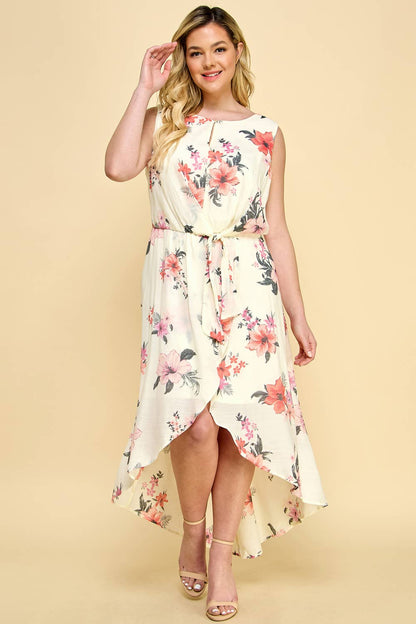 Tropical Print High-Low Dress