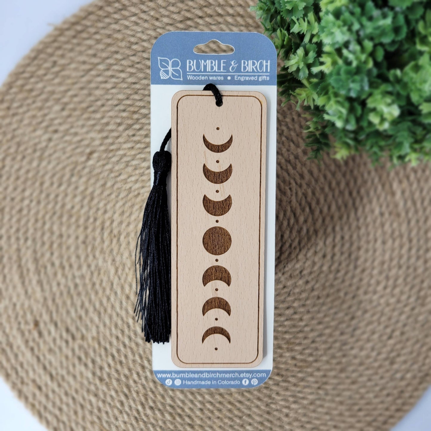 Moon Phases Wood Bookmark