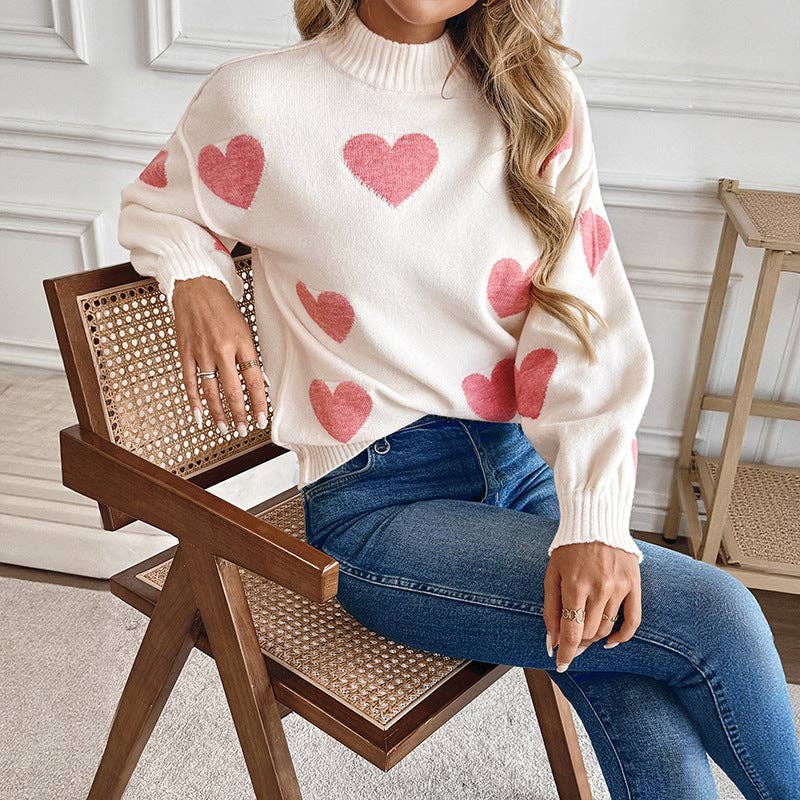 Pink Heart Mockneck Sweater