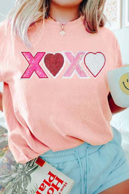 Pink Sequin XOXO Valentine's Day T-Shirt