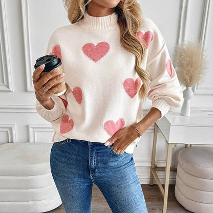 Pink Heart Mockneck Sweater