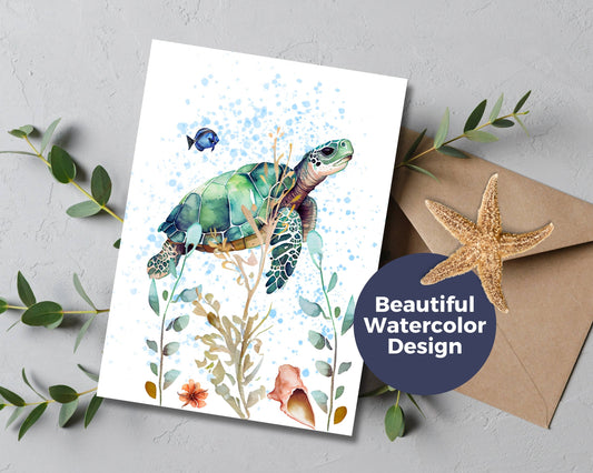 Watercolor Greeting Card - Sea Turtle