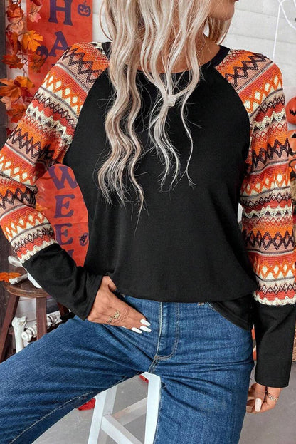Geo Print Raglan Long Sleeve Tee