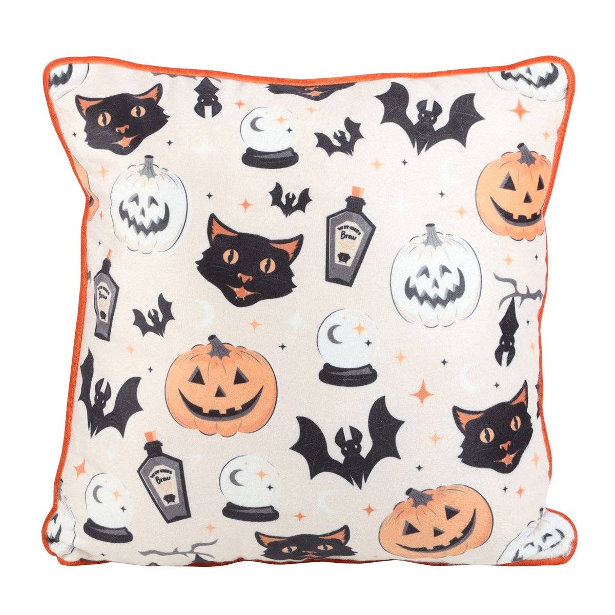 Spooky Cat and Pumpkin Halloween Throw Pillow