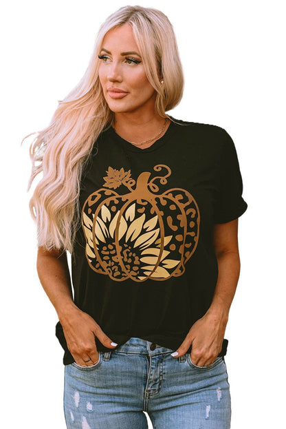 Sunflower and Leopard Pumpkin Graphic Tee