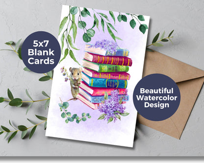 Watercolor Greeting Card - Antique Books