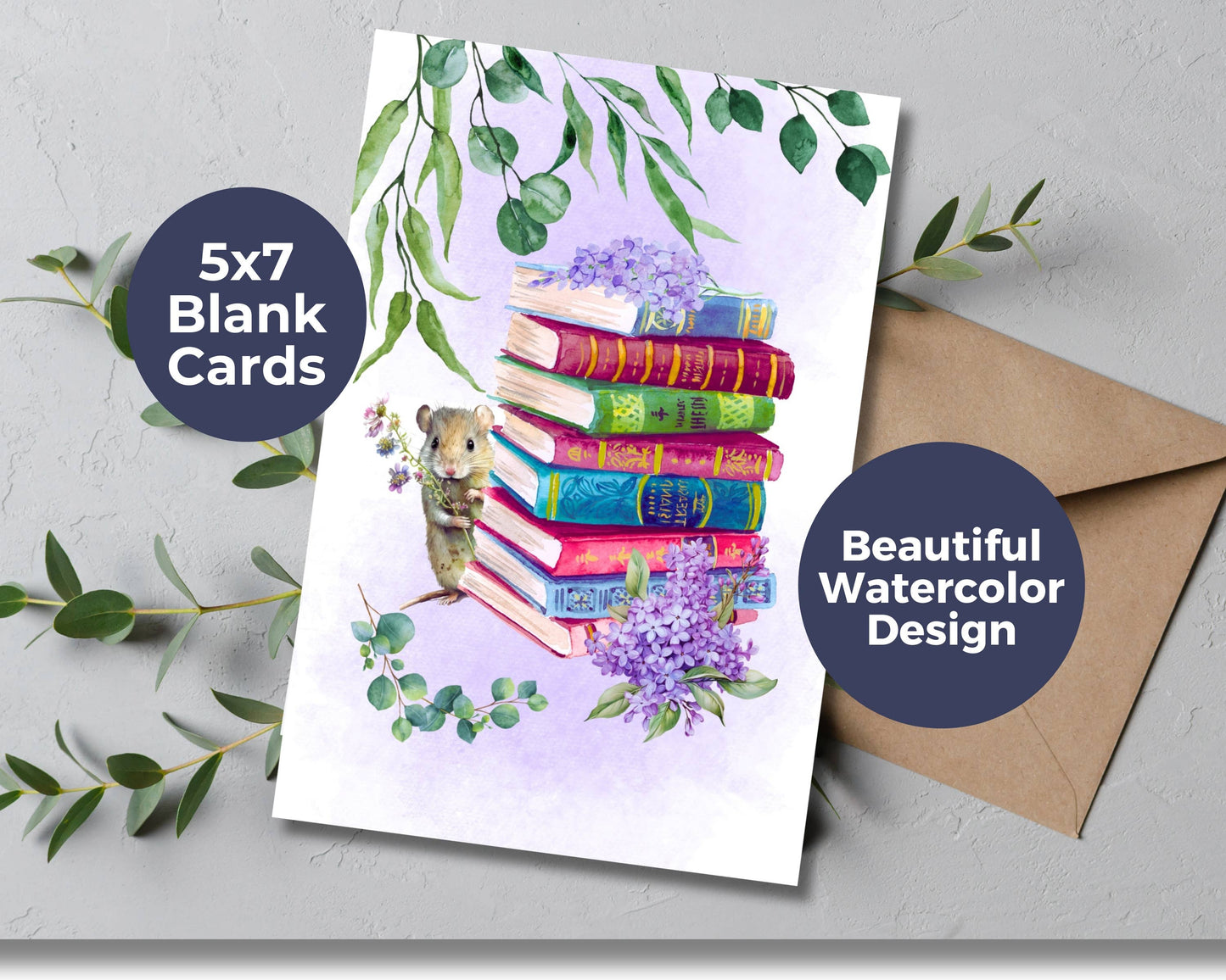 Watercolor Greeting Card - Antique Books