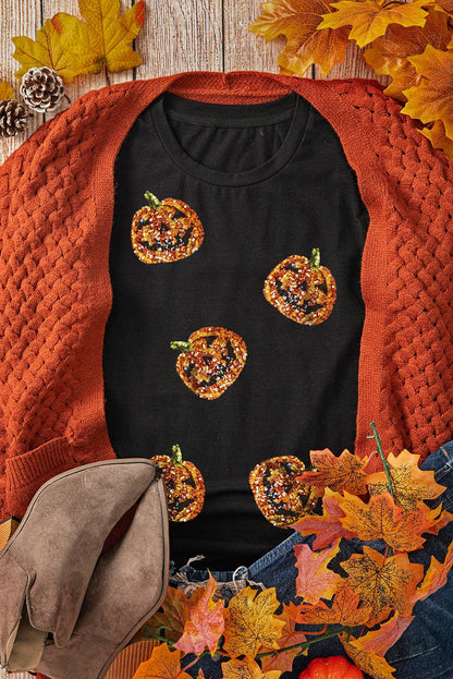Sequin Pumpkin Halloween Tee
