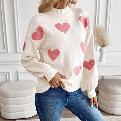 Pink Heart Mockneck Sweater