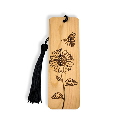 Sunflower and Bee Wood Bookmark