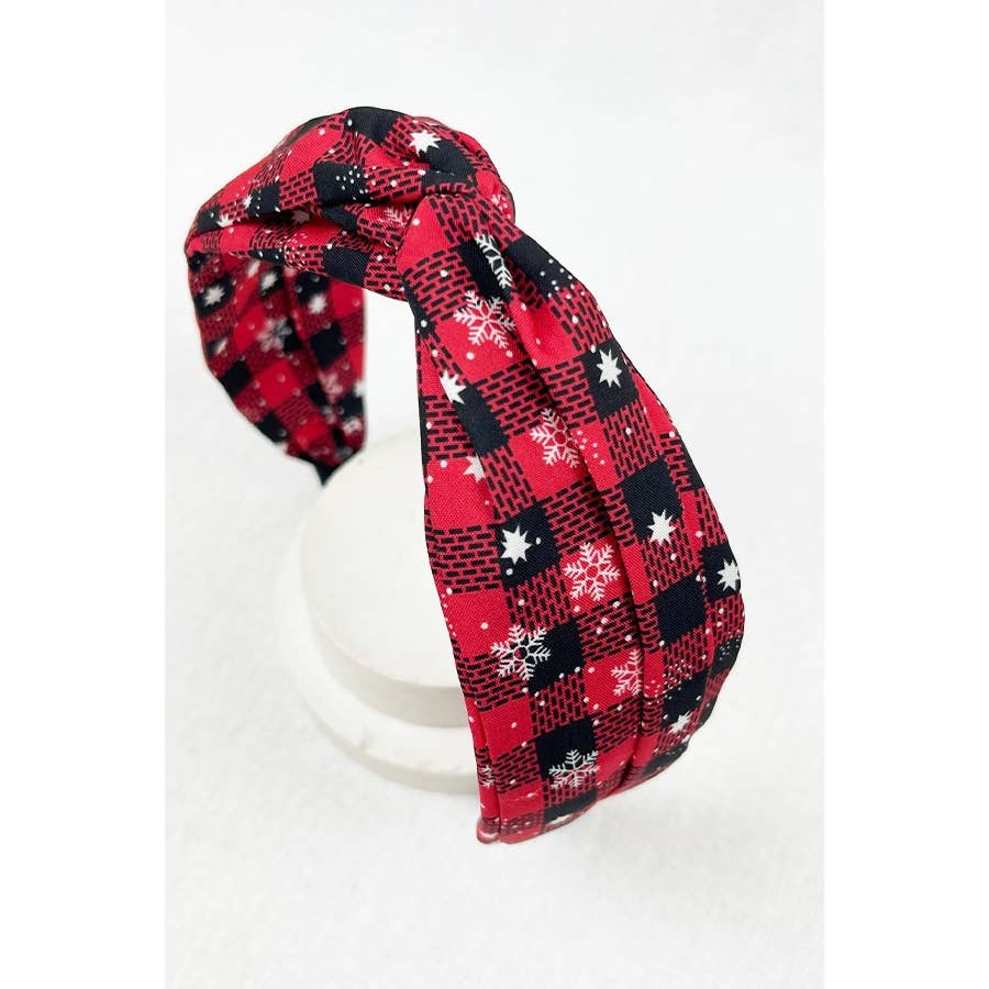 Plaid Snowflake Fabric Twist Headband