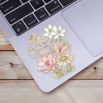Clear flowers sticker on a laptop.