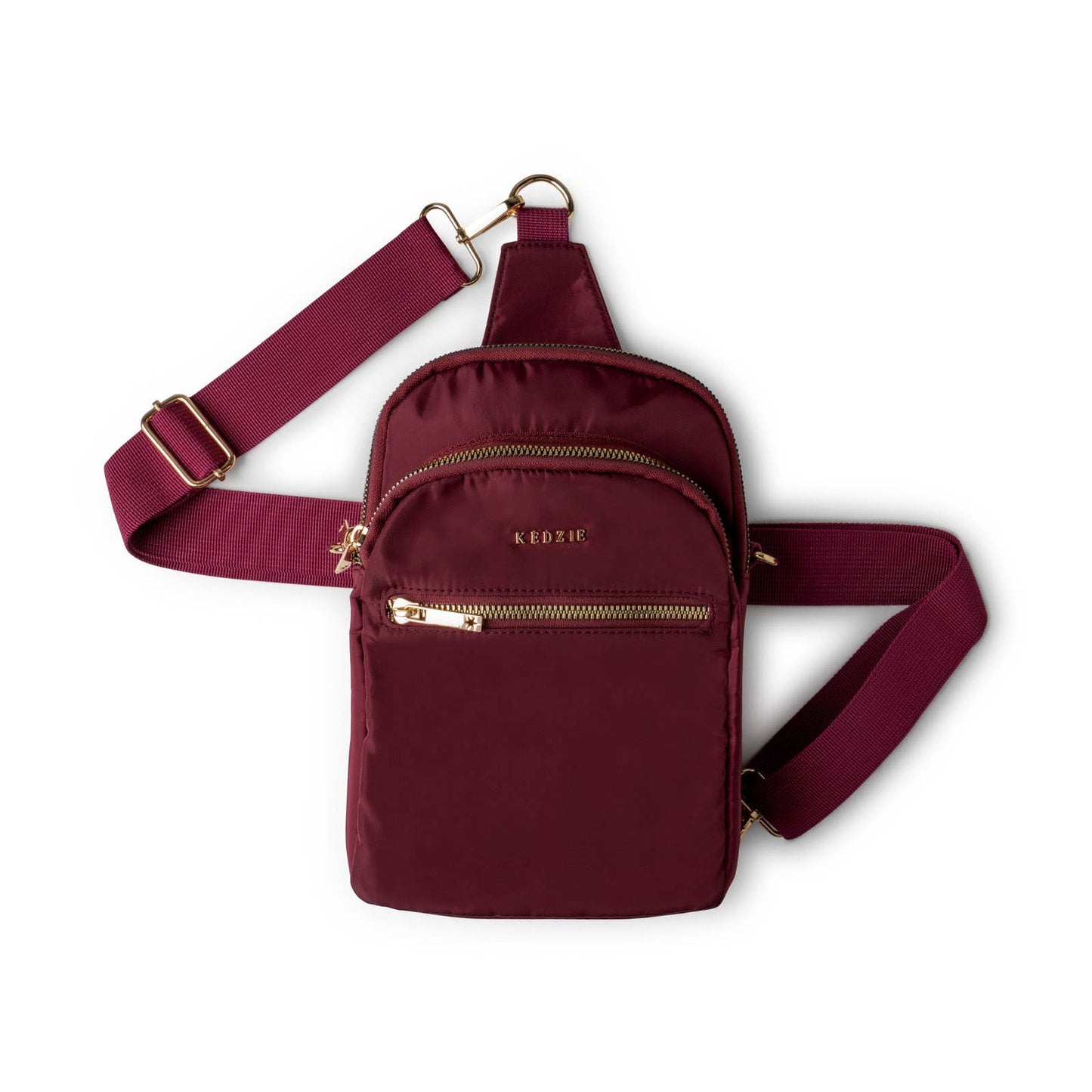 Roundtrip convertible sling bag by Kedzie in maroon.