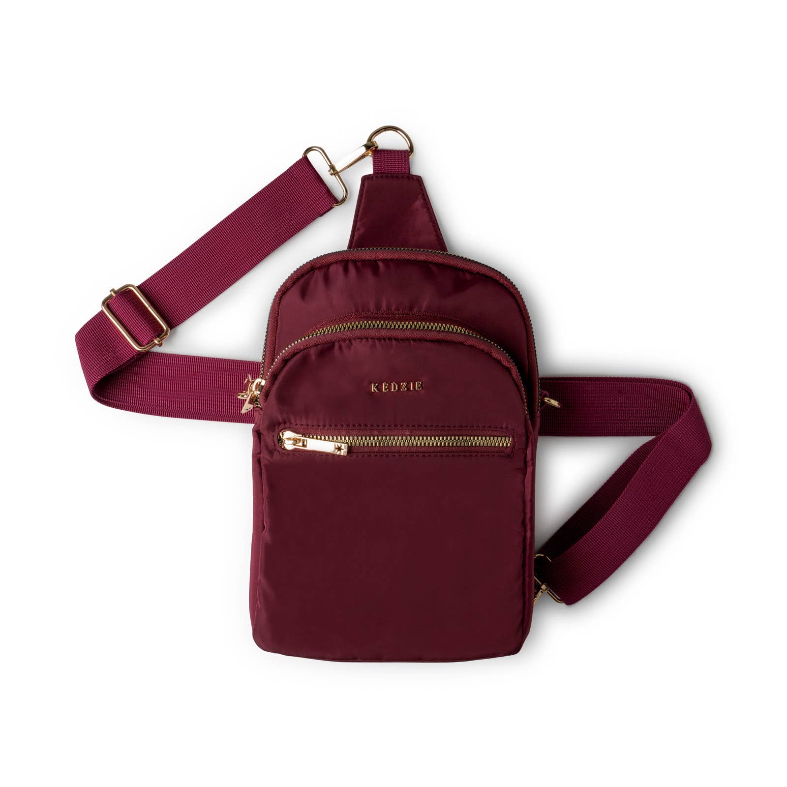 Roundtrip convertible sling bag by Kedzie in maroon.