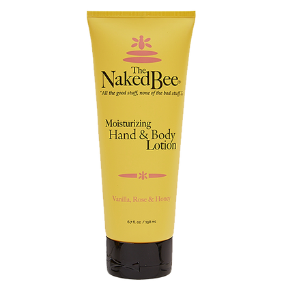Moisturizing hand and body lotion by The Naked Bee in Vanilla, Rose, and Honey scent. 6.7 oz