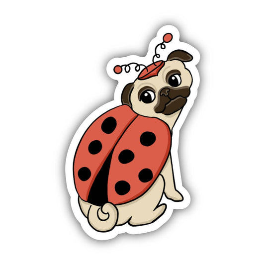 A pug in a ladybug costume sticker.