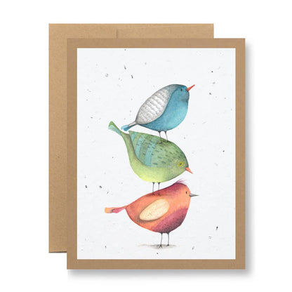 Plantable Greeting Card - {watercolor birds in a stack}