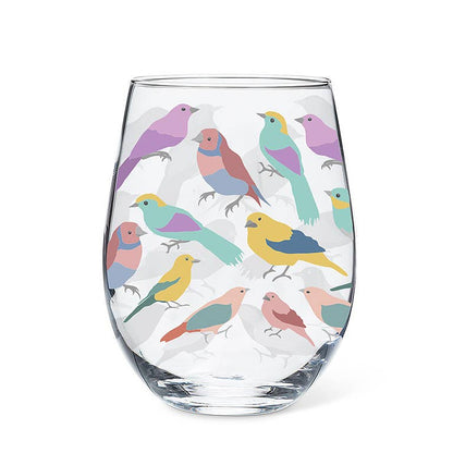 Pastel Birds Stemless Wine Glass