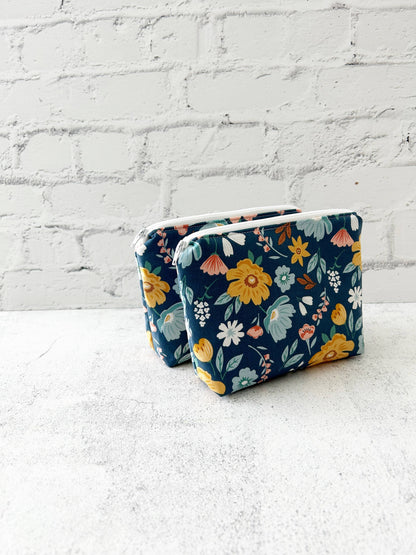 Blue Floral Small Cosmetics Bag